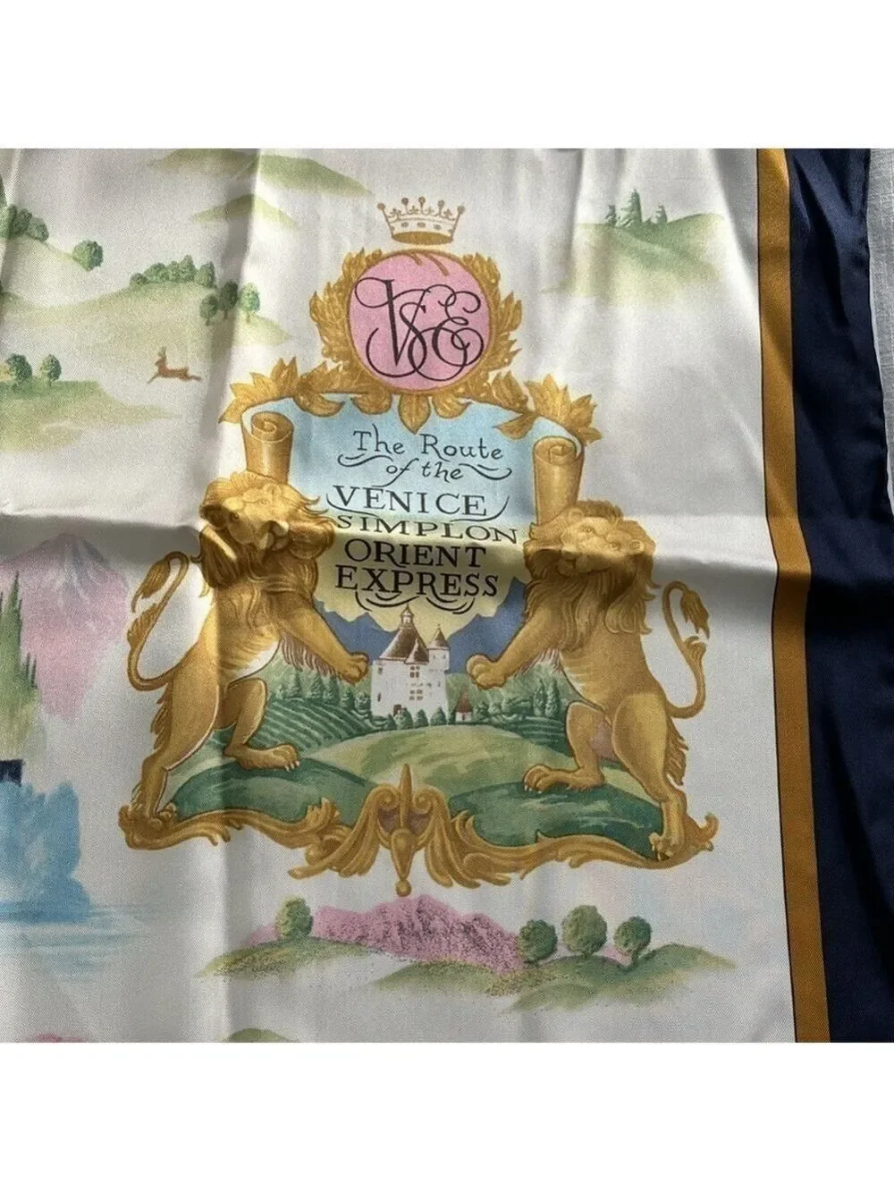 Vintage Venice Simplon Orient Express Silk Scarf Journey Pattern